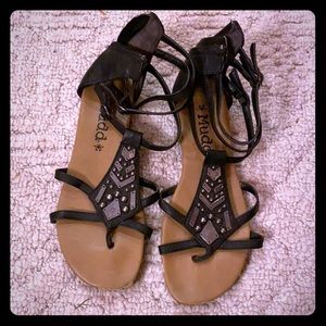 Black jeweled gladiator sandals